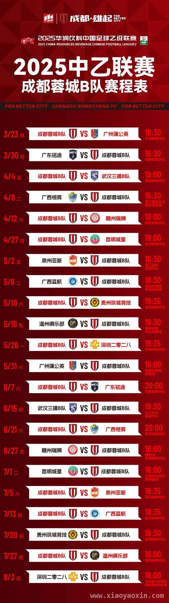 重温中乙情怀，成都蓉城B队本周日主场迎首战 中超间歇期，成都蓉城B队中乙首秀点燃球迷激情