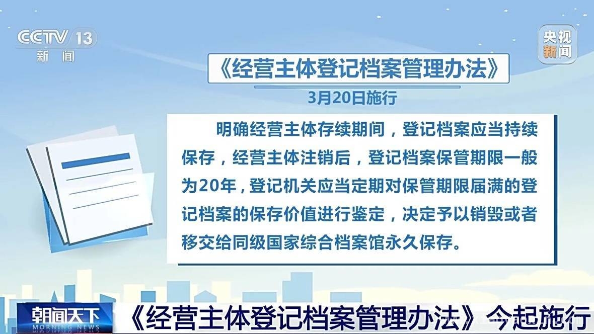 新规护航！经营主体登记档案管理办法今日正式生效