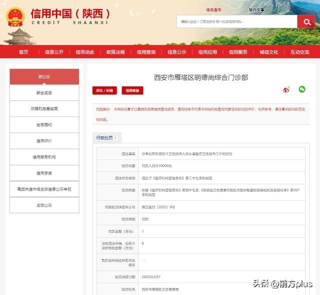 信用中国（陕西）披露：4家医疗机构违规受罚详情 信用中国（陕西）通报：4家医疗机构违规受罚