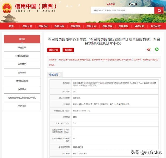信用中国（陕西）披露：4家医疗机构违规受罚详情 信用中国（陕西）通报：4家医疗机构违规受罚