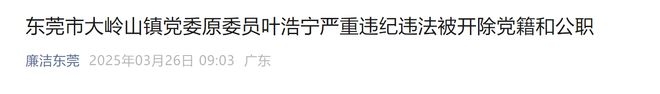 叶浩宁：从公职人员到违纪违法“反面典型” 东莞大岭山镇原党委委员叶浩宁贪腐之路曝光